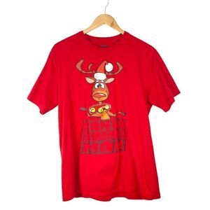 GURILLA BISCUIT Unisex Red Rudolph Short Sleeve Light Up Novelty T Shirt US M
